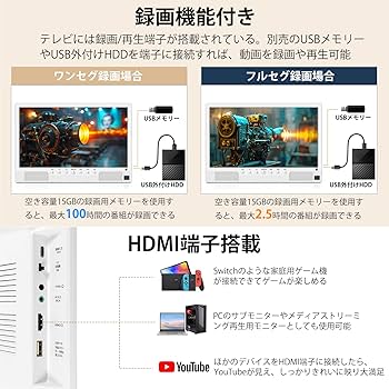 Amazon | ポータブルテレビ 録画機能付き テレビ小型 14.1インチ
